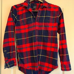 Gap Shirt Mens Standard Small Red Blue GreenYellow Plaid Flannel Long Sleeve